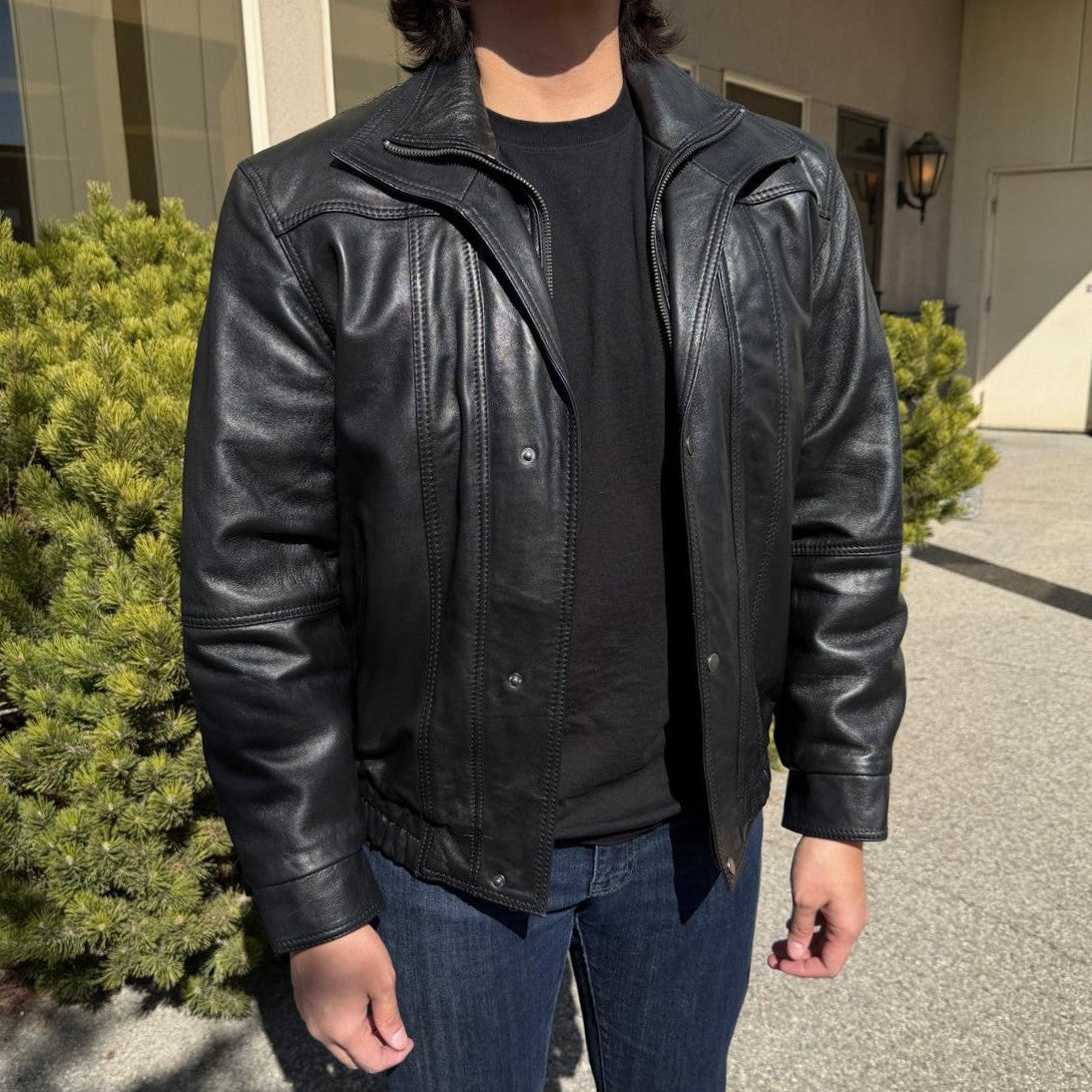 BOL Men's Double Collar Leather Bomber Jacket