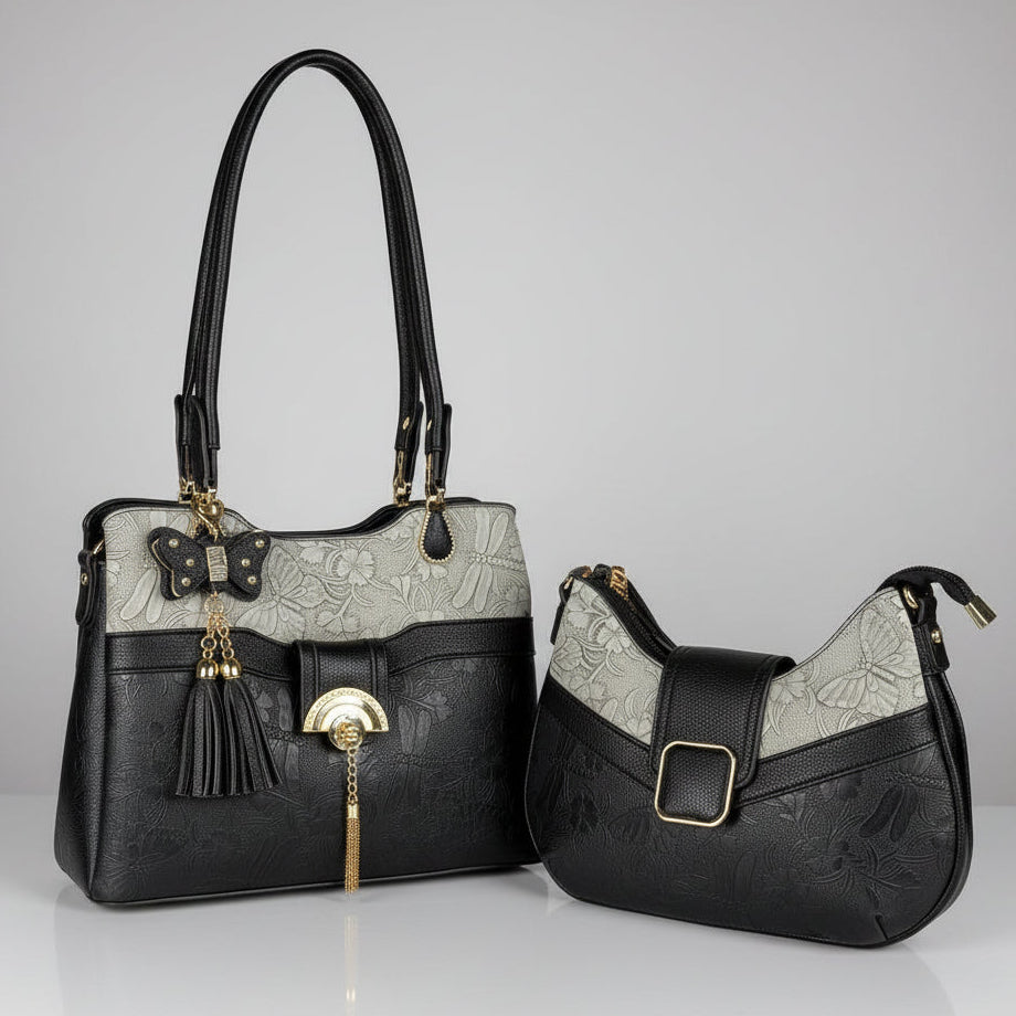 Temptation Italy Floral & Dragonfly Embossed Shoulder Bag. Vegan Faux Leather Handbag