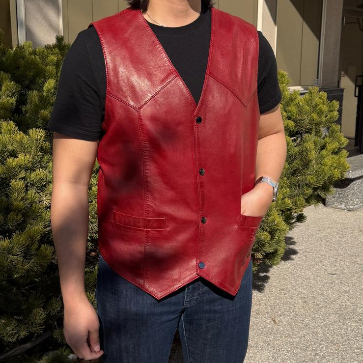 Men's Sheep Leather Vest. Snap Closure & Front Pockets - Boutique of Leathers/Open Road