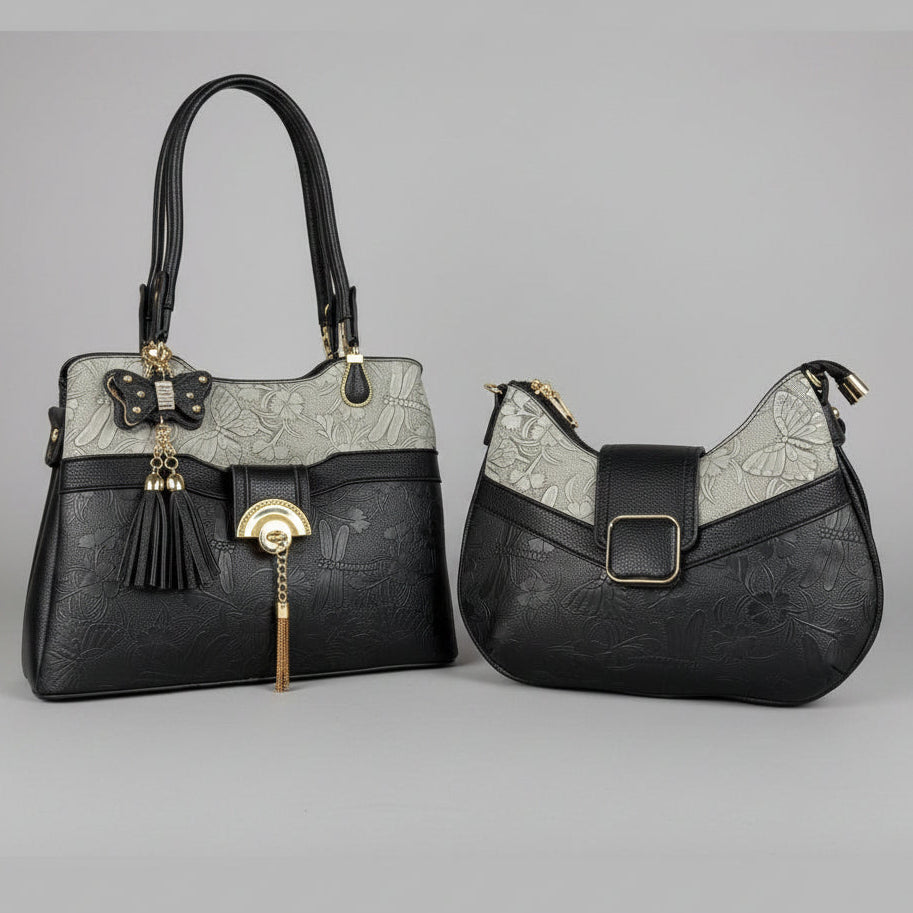 Temptation Italy Small Floral & Dragonfly Embossed Crossbody Bag. Vegan Leather Shoulder Bag