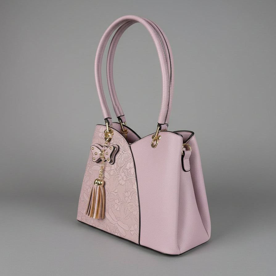 Temptation Italy Faux Leather Shoulder Bag. Butterfly & Floral Embossed Handbag