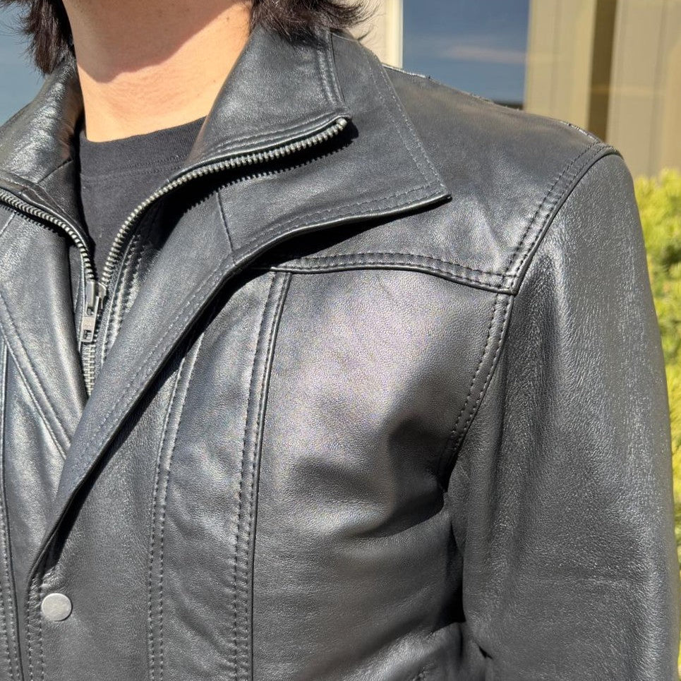 BOL Men's Double Collar Leather Bomber Jacket