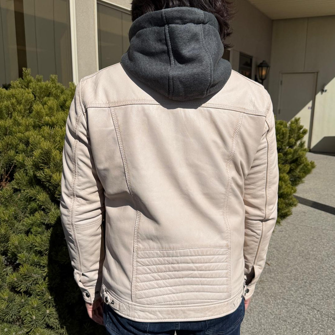 Men’s Hooded Leather Jacket. Sheep Leather Jacket with Removable Hood