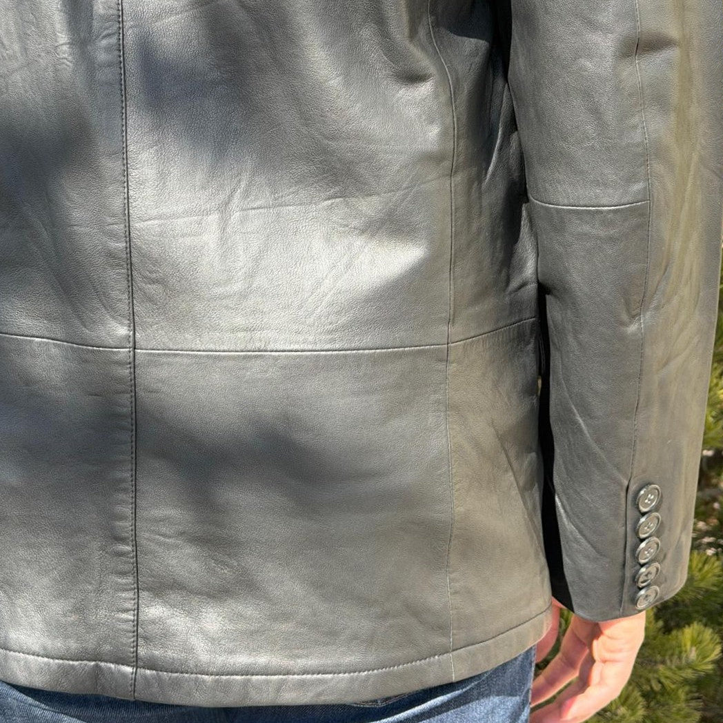 BOL Men’s Black Leather Blazer. Premium Lambskin Leather Two-Button Notch Lapel Jacket - Boutique of Leathers/Open Road