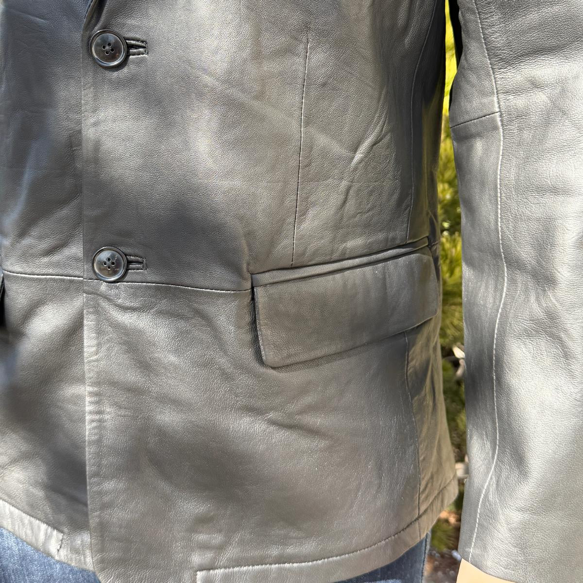 BOL Men’s Black Leather Blazer. Premium Lambskin Leather Two-Button Notch Lapel Jacket - Boutique of Leathers/Open Road