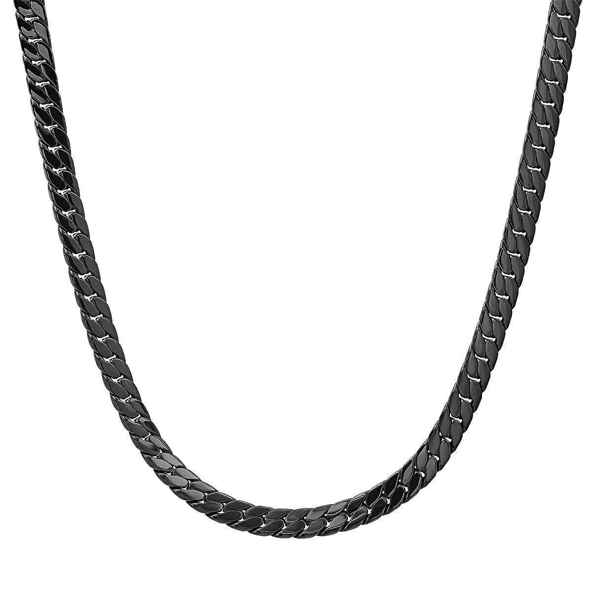 Men’s Black Stainless Steel Flat Curb Heavy Duty Biker Chain Necklace