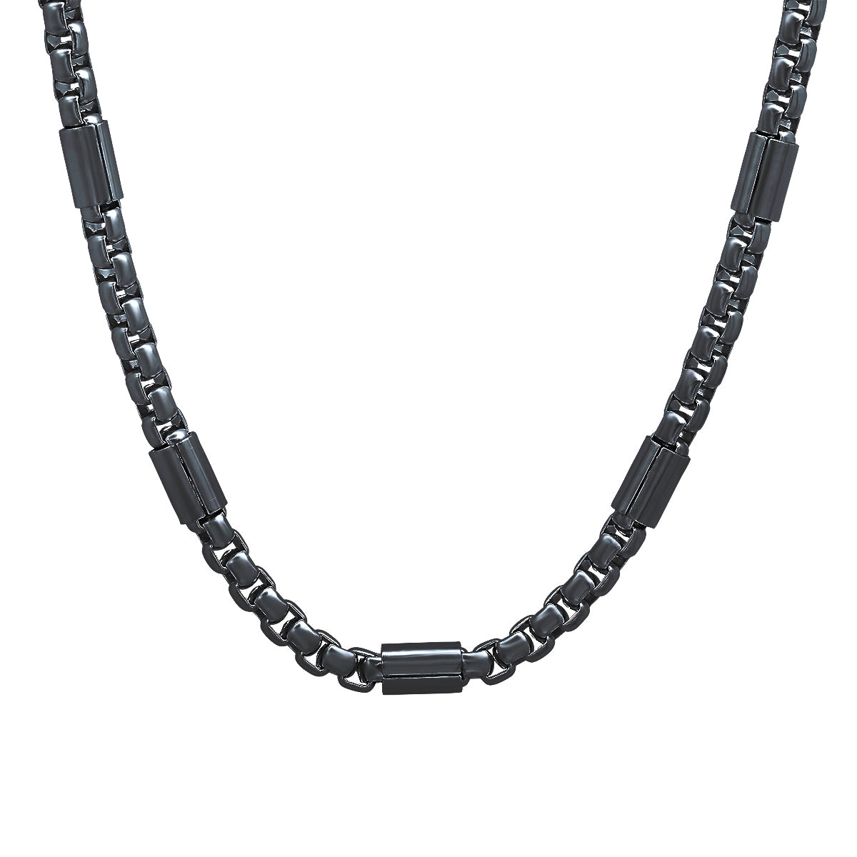 Men's Black Steel Link Chain Necklace. Heavy Duty Box Link Biker Jewelry