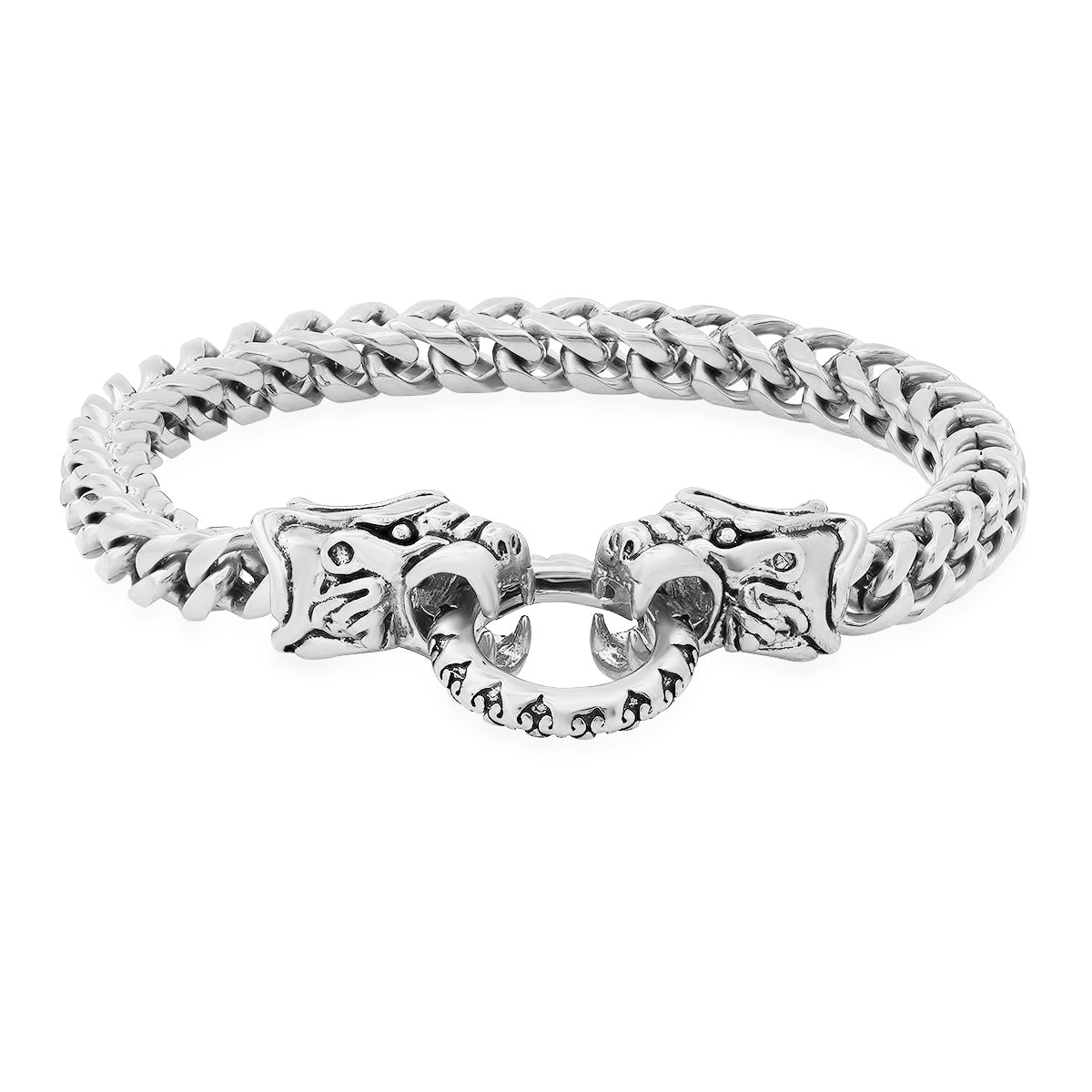 Men's Dragon Head Clasp Heavy Steel Bracelet Biker Jewelry