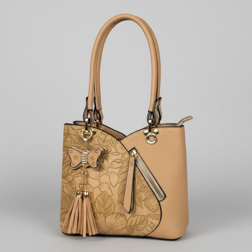 Temptation Italy Small Floral Embossed Faux Leather 2-Handle Bag