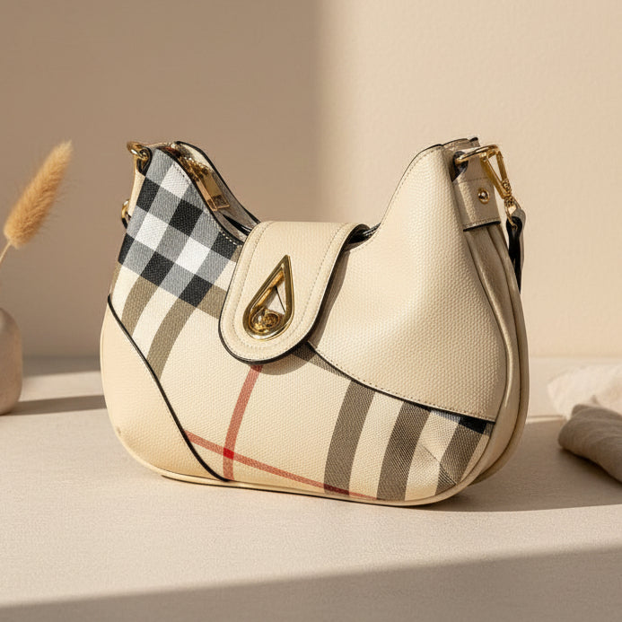 Temptation Italy Small Plaid Faux Leather Shoulder Bag | Crescent Handbag