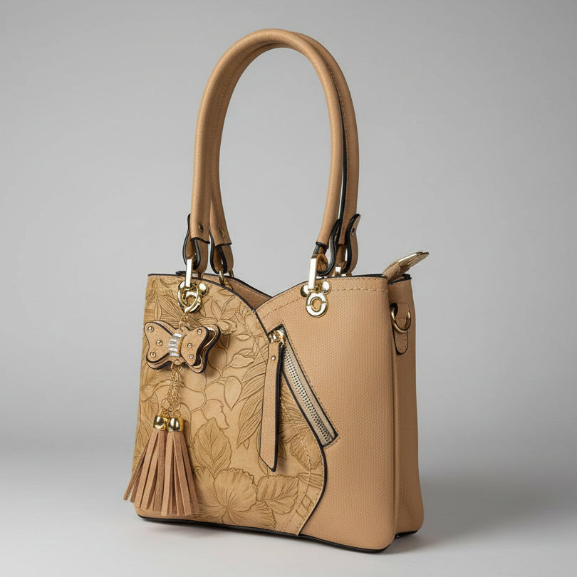 Temptation Italy Small Floral Embossed Faux Leather 2-Handle Bag