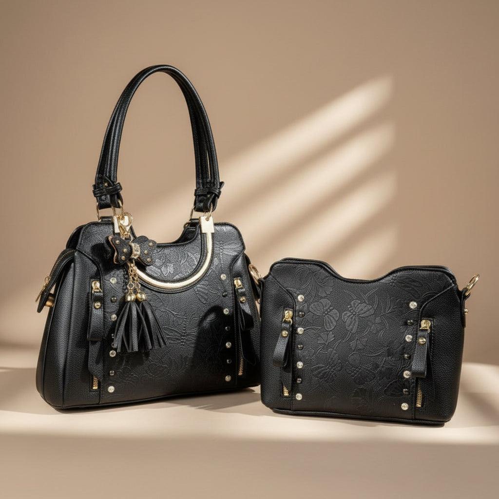 Temptation Italy Faux Leather Shoulder Bag. Floral & Butterfly Embossed Handbag