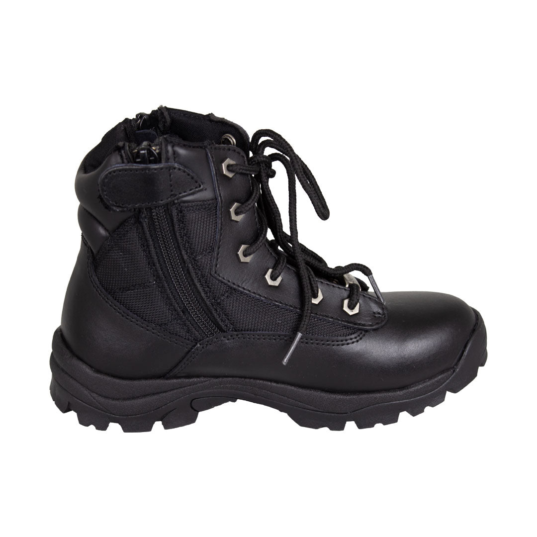 Open Road Women's Black Leather Tactical Lace-Up Boots with Side Zippers Entry