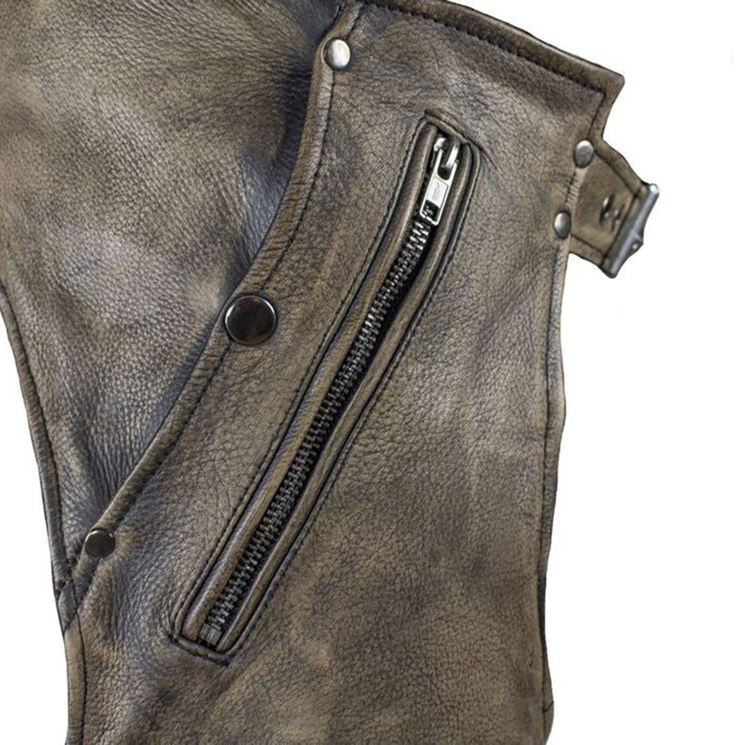 Open Road Men's Distressed Brown 4 Pocket Premium Leather Chaps