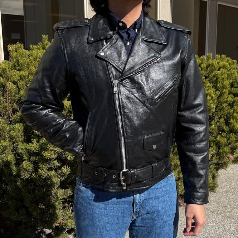 Open Road Men’s Buffalo Leather Biker Jacket with Removable Lining