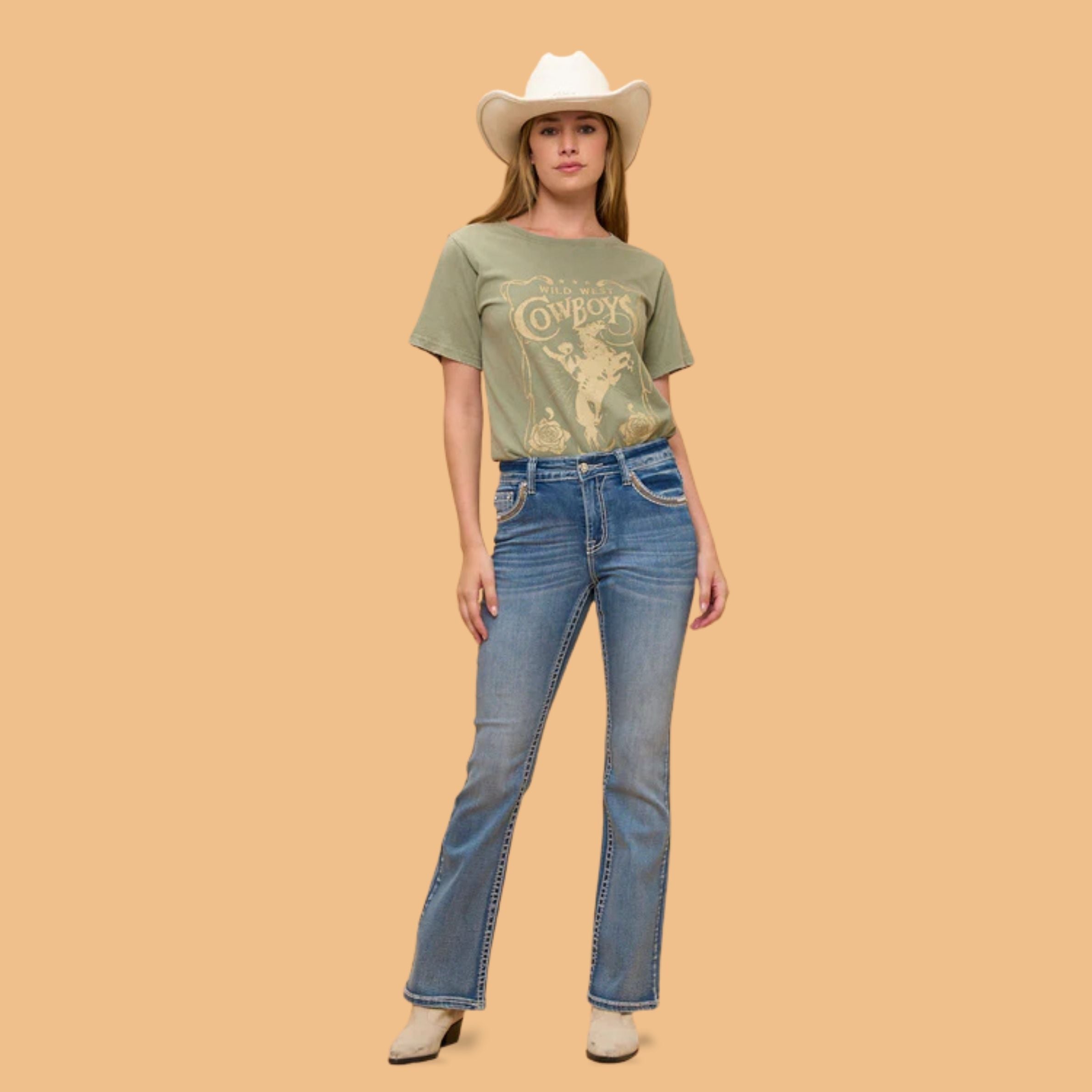 Westfield Eagle Women’s Embroidered Bootcut Jeans. Wings & Rose Bling Denim