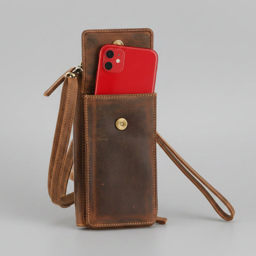 Greenburry Vintage Leather Crossbody Phone Case Wallet. RFID Protected