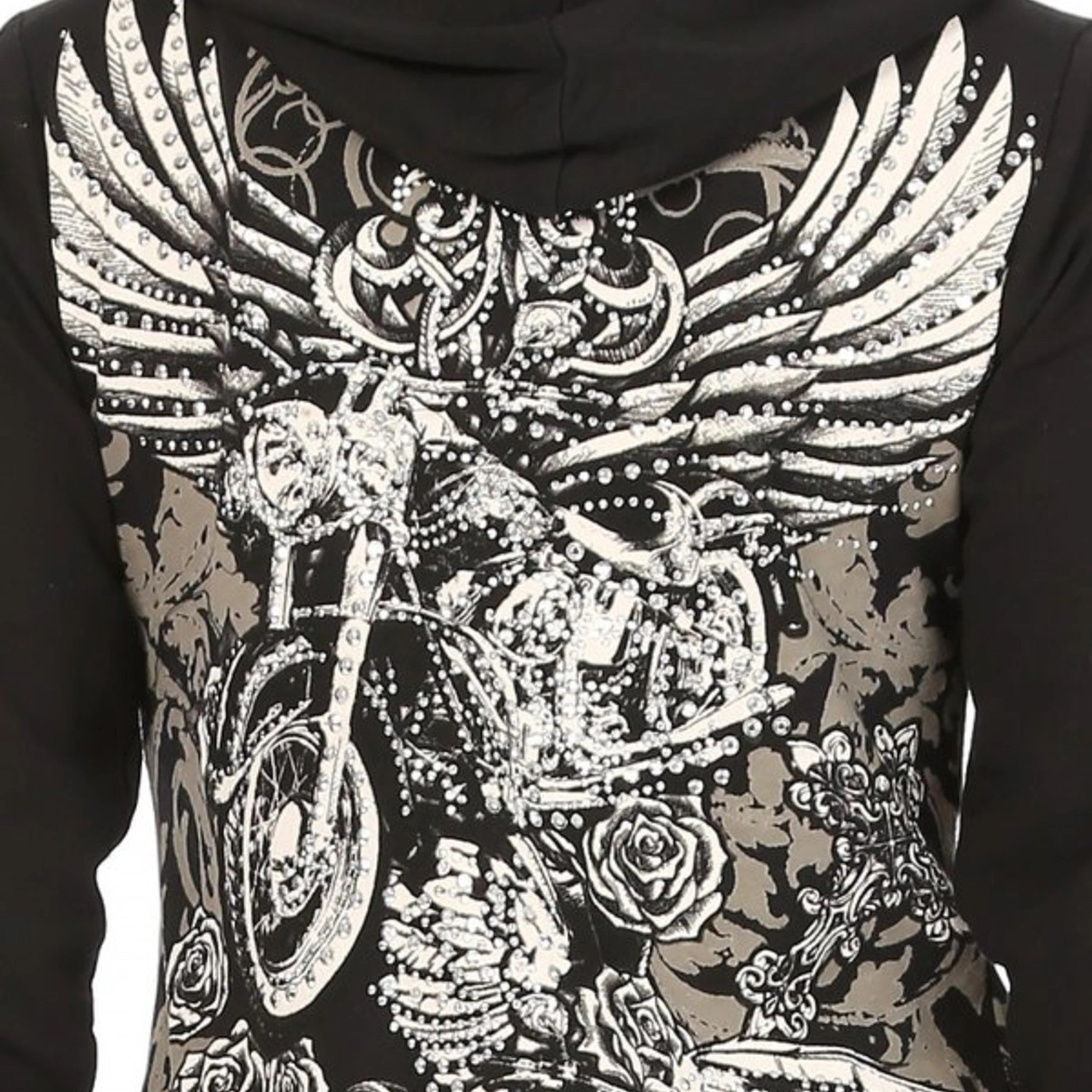Women's Zip Up Hoodie with Angel Wings Print - Boutique of Leathers/Open Road