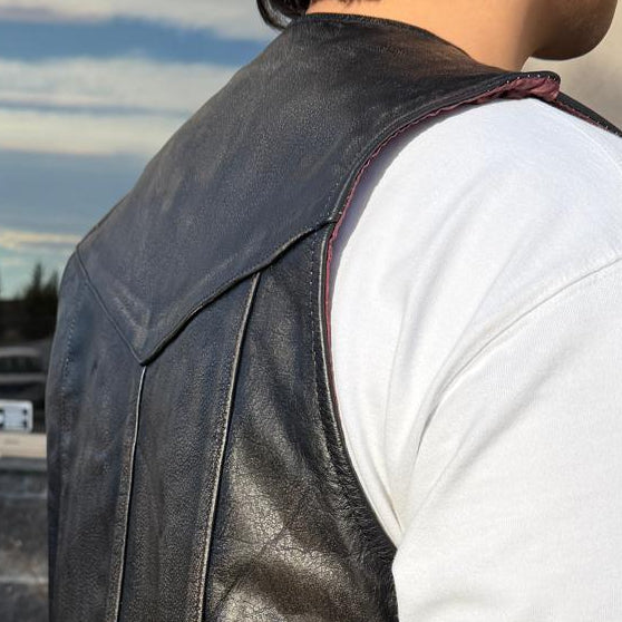 Men’s Buffalo Leather Biker Vest. Adjustable Side Lace Vest