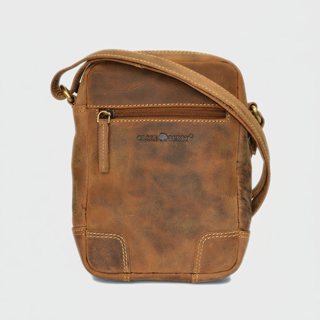 Greenburry Compact Vintage Bag. Rustic Leather Shoulder Messenger Bag