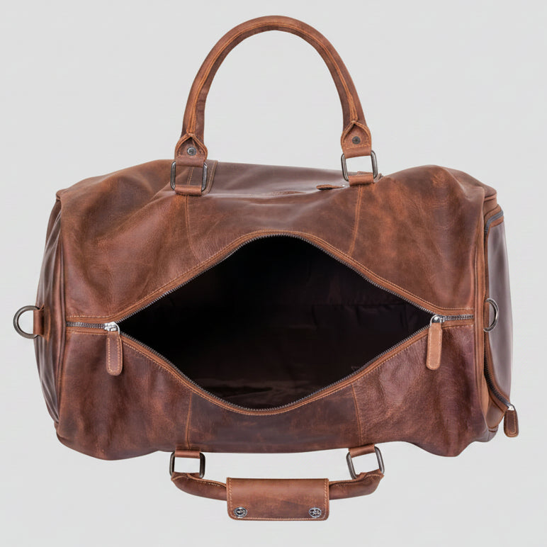 Greenwood Leather Overnight Travel Duffle Bag. Premium Weekender & Gym Companion - Boutique of Leathers/Open Road
