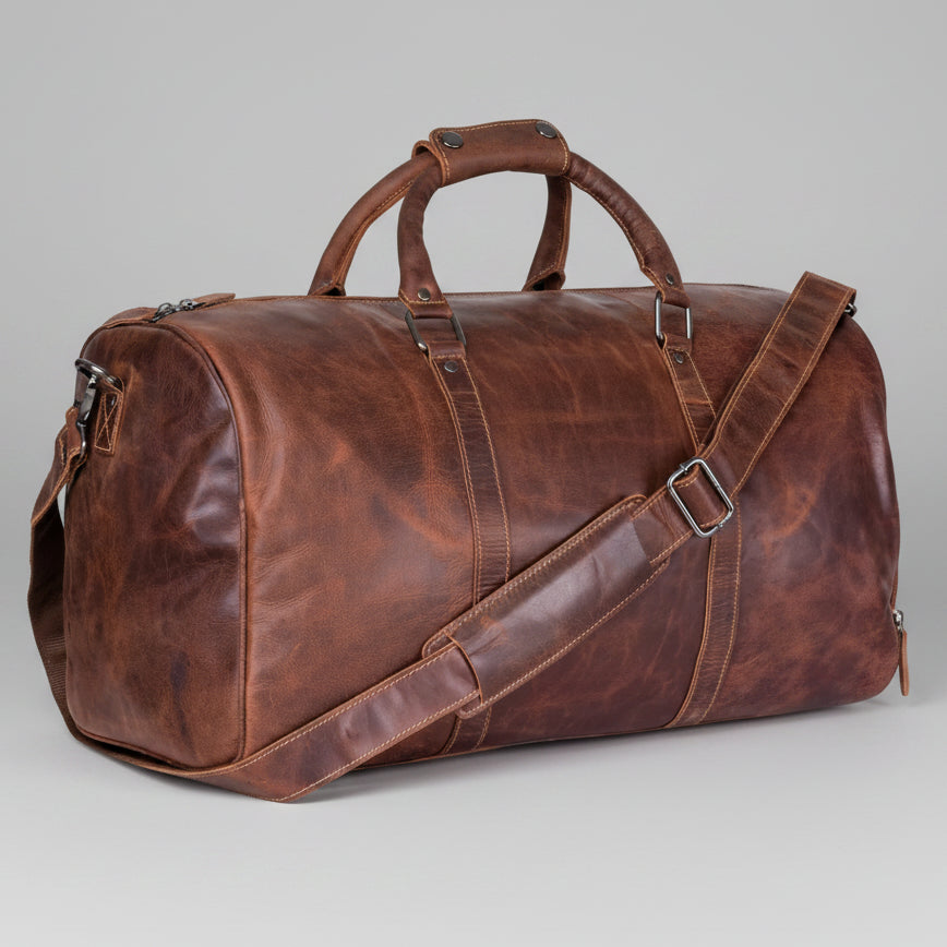 Greenwood Leather Overnight Travel Duffle Bag. Premium Weekender & Gym Companion