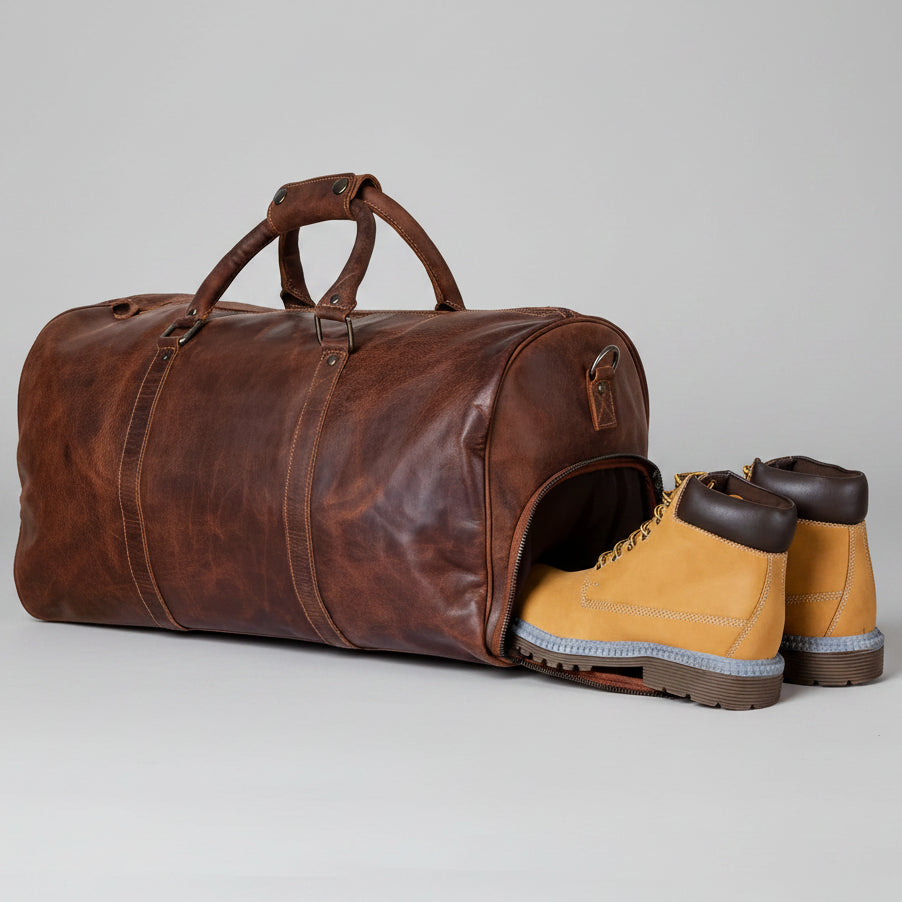 Greenwood Leather Overnight Travel Duffle Bag. Premium Weekender & Gym Companion - Boutique of Leathers/Open Road
