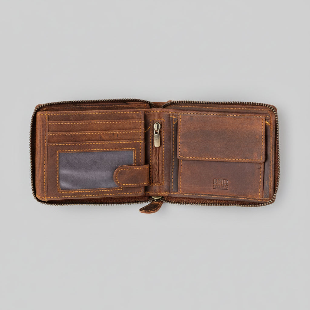 Greenwood Men's RFID Zip Around Wallet - Boutique of Leathers/Open Road
