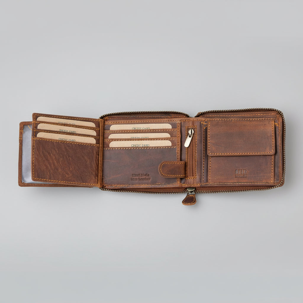 Greenwood Men's RFID Zip Around Wallet - Boutique of Leathers/Open Road