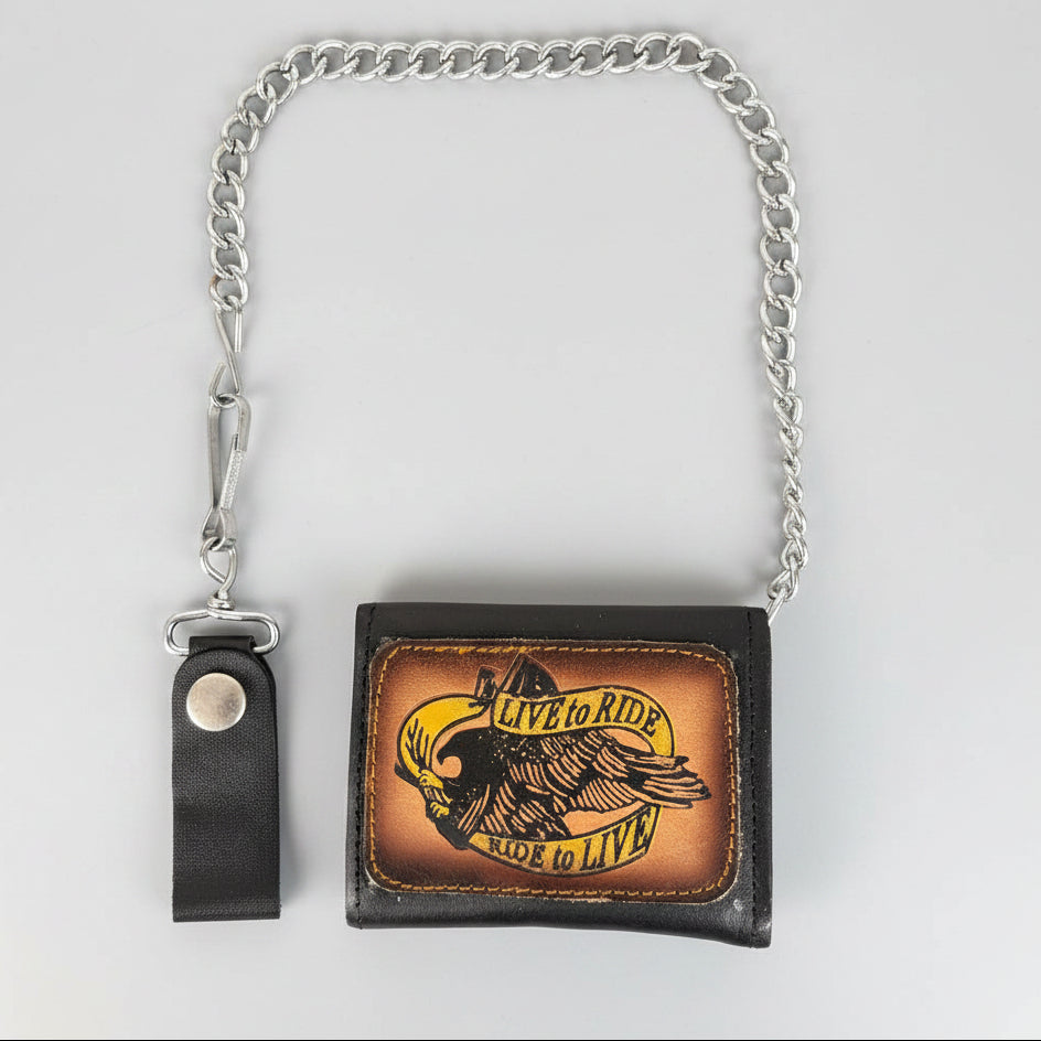 Men’s Leather Trifold Chain Wallet. Live to Ride, Ride to Live