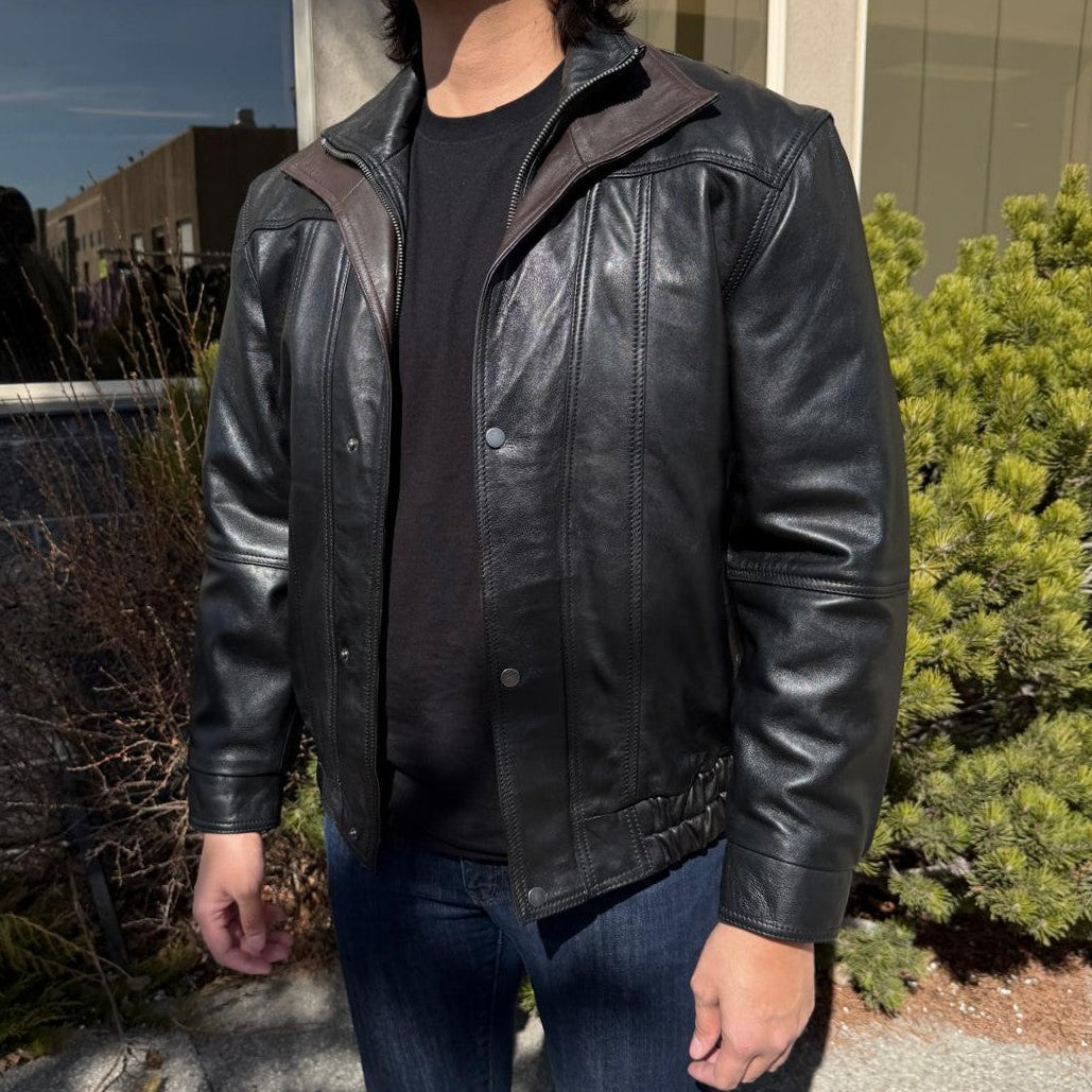 BOL Men's Double Collar Leather Bomber Jacket