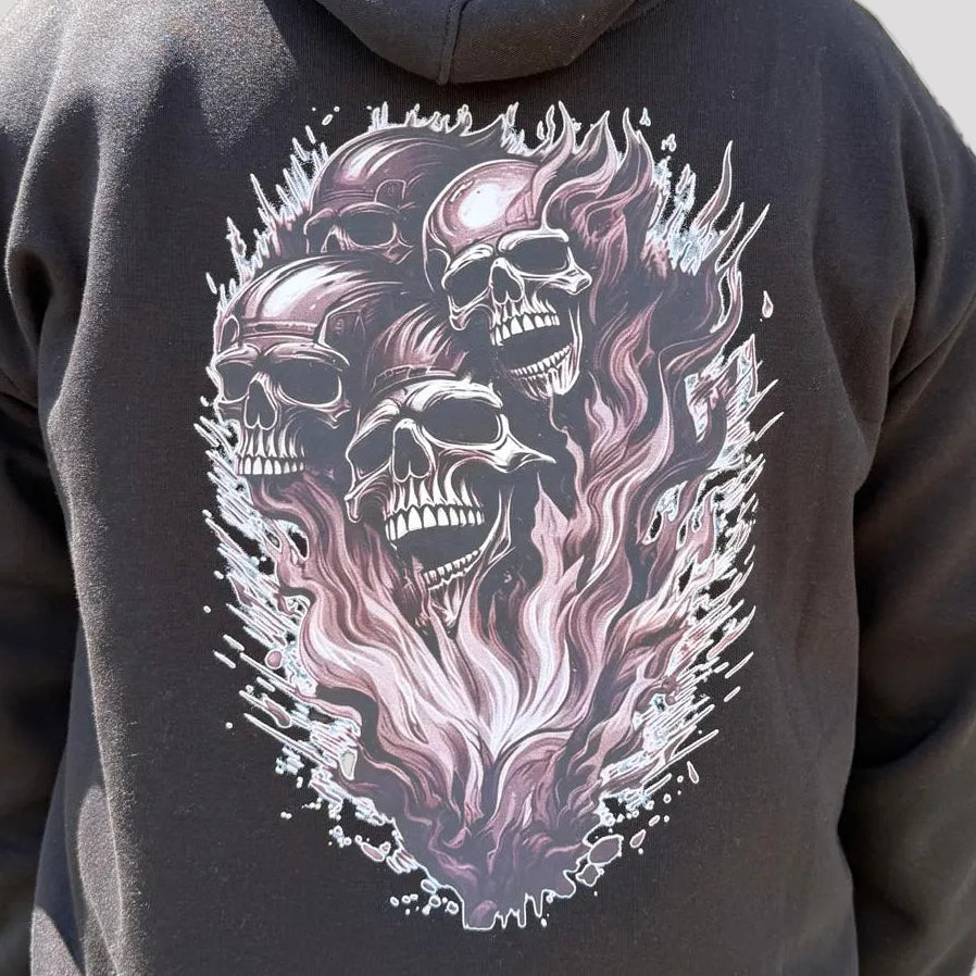 Open Road Men's Four Skulls on Fire Graphic Hoodie