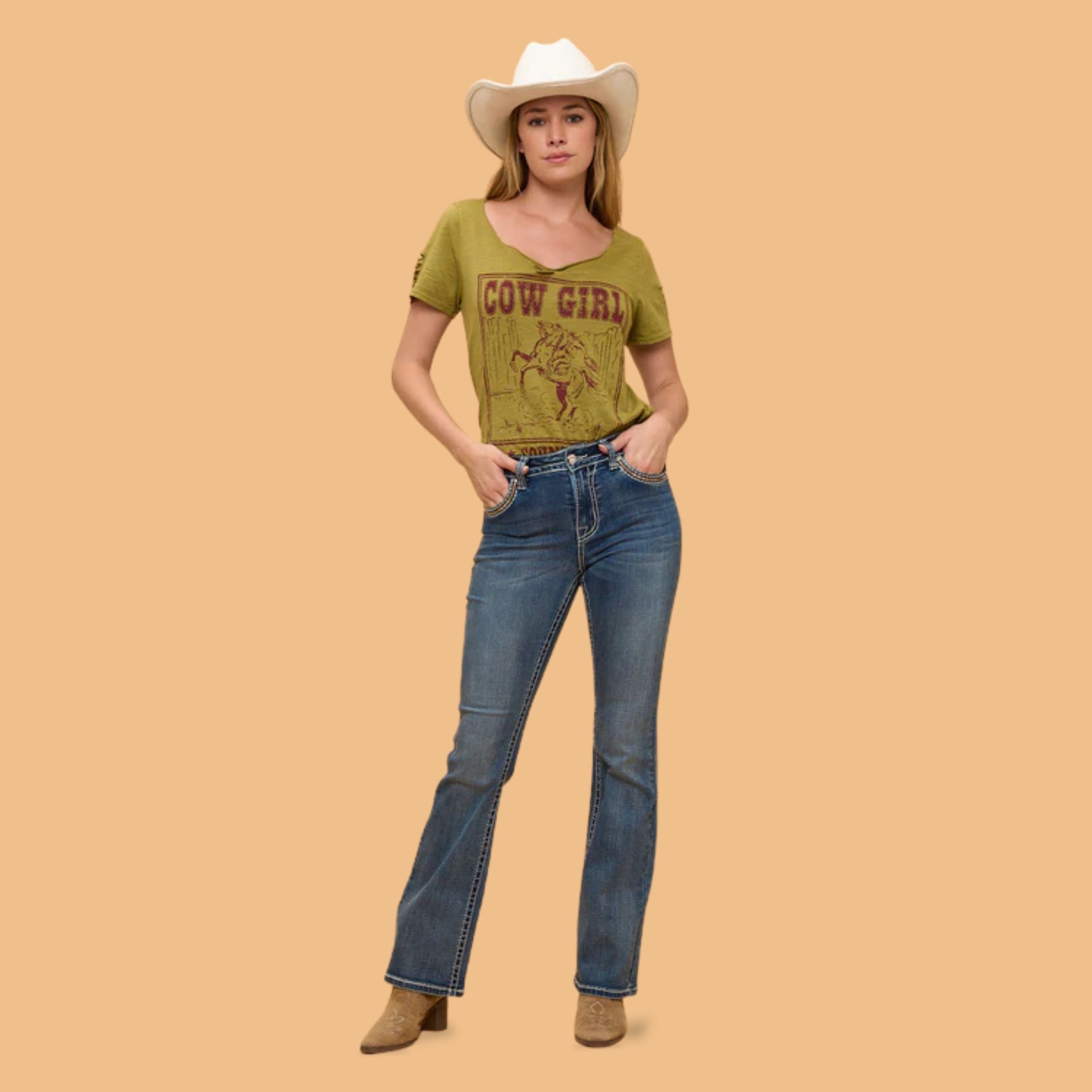 Westfield Eagle Women’s Embroidered Bootcut Jeans. Steerhead Bling Stretch Denim