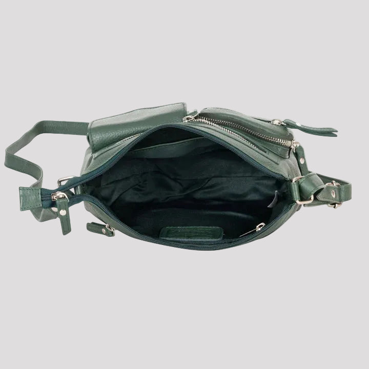 Greenwood Leather Multi-Pocket Crossbody Bag. Premium Pebbled Leather Handbag - Boutique of Leathers/Open Road