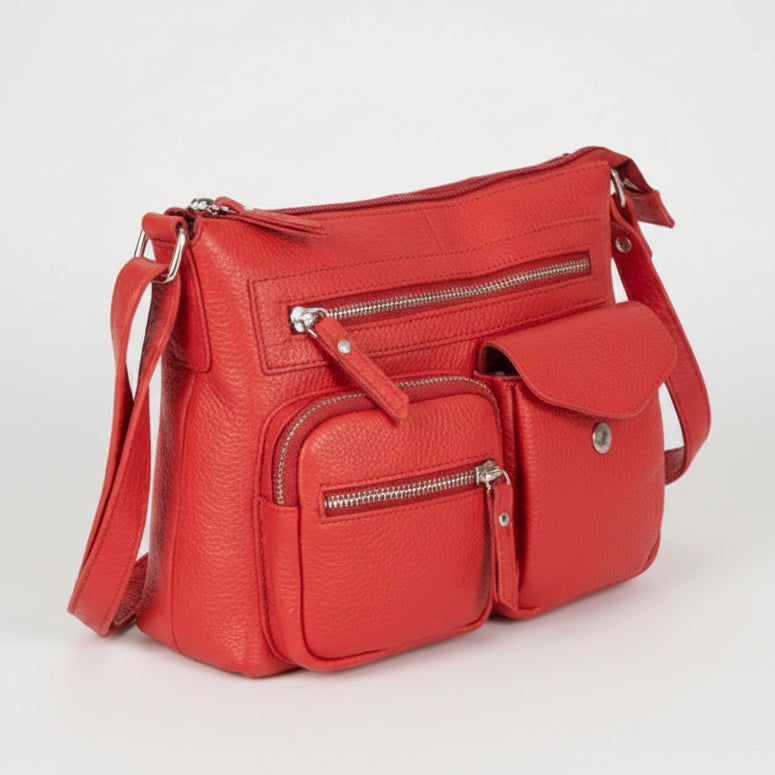 Greenwood Leather Multi-Pocket Crossbody Bag. Premium Pebbled Leather Handbag - Boutique of Leathers/Open Road