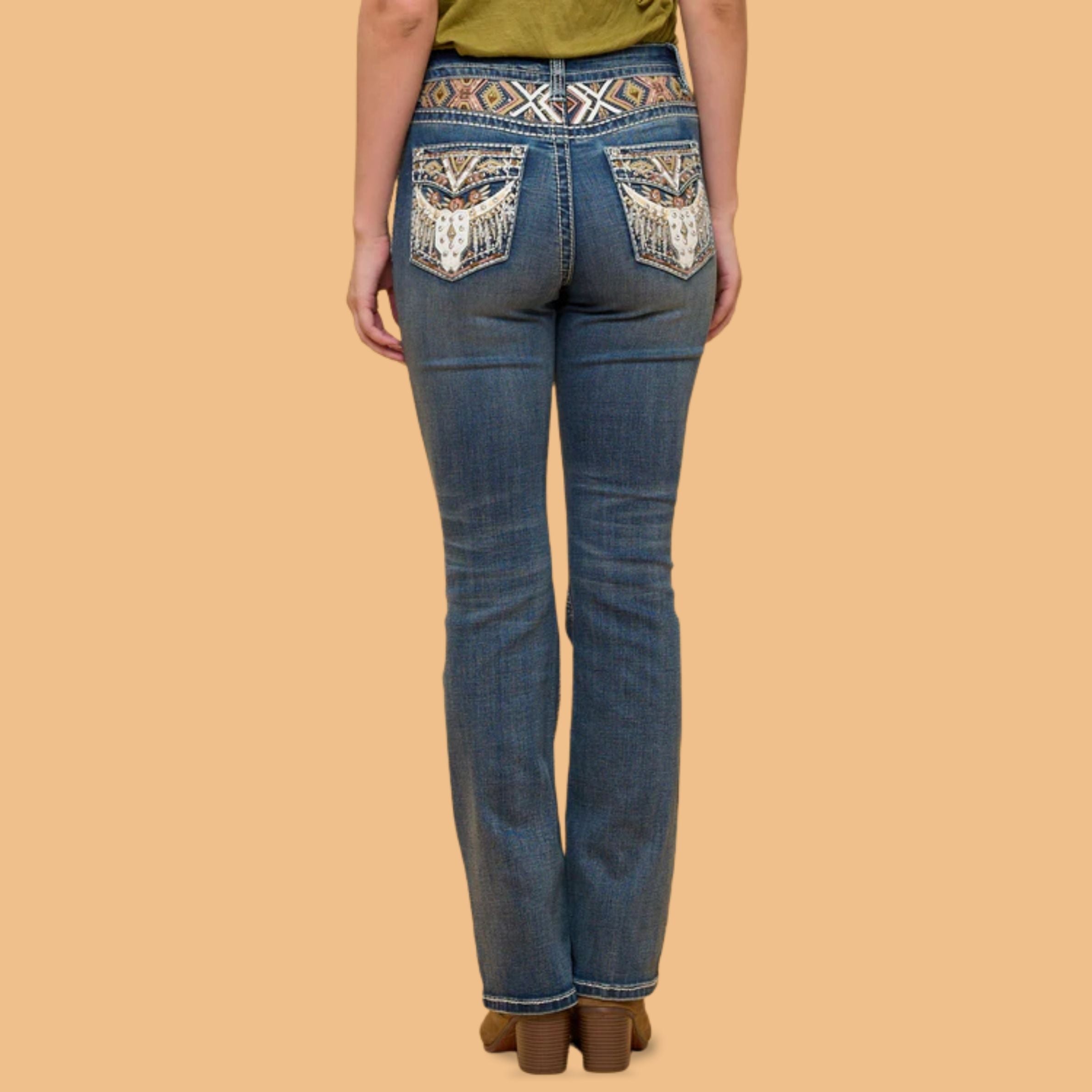 Westfield Eagle Women’s Embroidered Bootcut Jeans. Steerhead Bling Stretch Denim