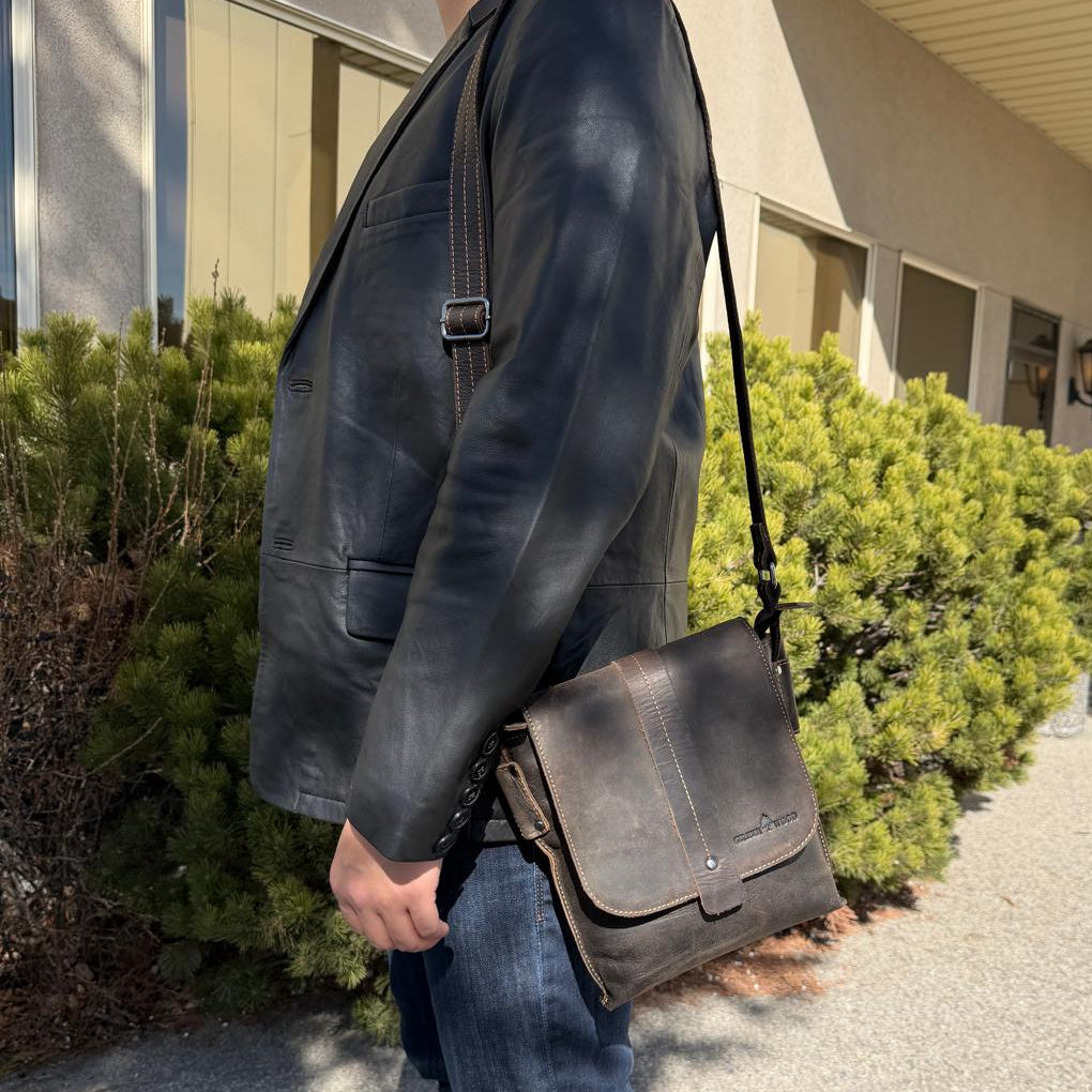 Greenwood Leather Mini Messenger Bag. Genuine Leather Vertical Satchel & Travel Organizer - Boutique of Leathers/Open Road