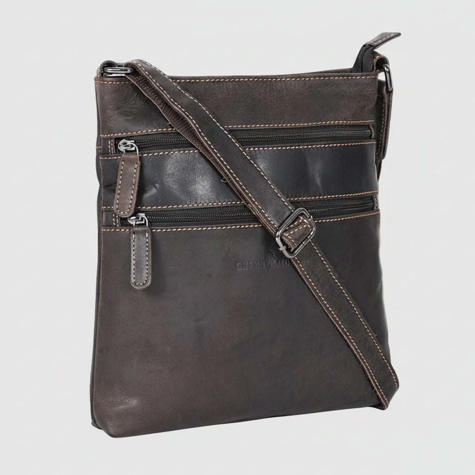 Greenwood Leather Multi Zip Crossbody Bag | Premium Full Grain Leather Shoulder Bag