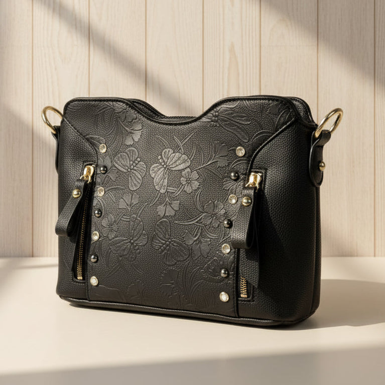 Temptation Italy Small Faux Leather Crossbody. Floral & Butterfly Embossed Bag - Boutique of Leathers/Open Road