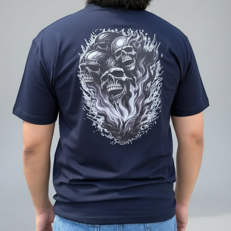 Open Road Men's Four Skulls on Fire Graphic T-Shirt