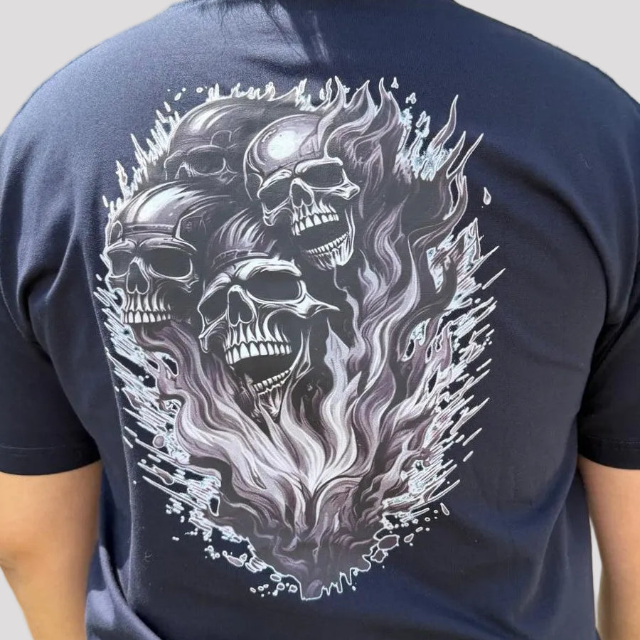 Open Road Men's Four Skulls on Fire Graphic T-Shirt