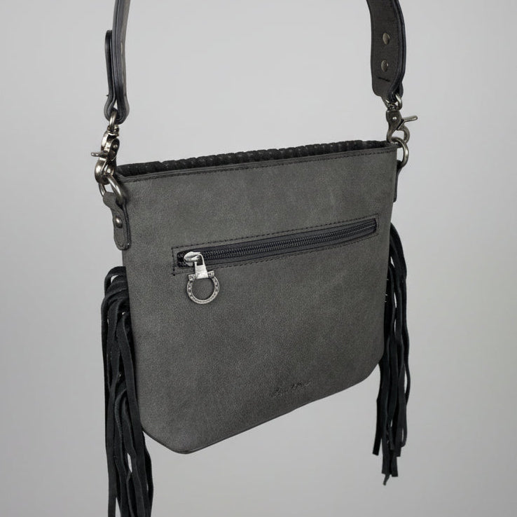 Montana West Tooled Aztec Concho Crossbody. Western Fringe Bag with Floral Strap
