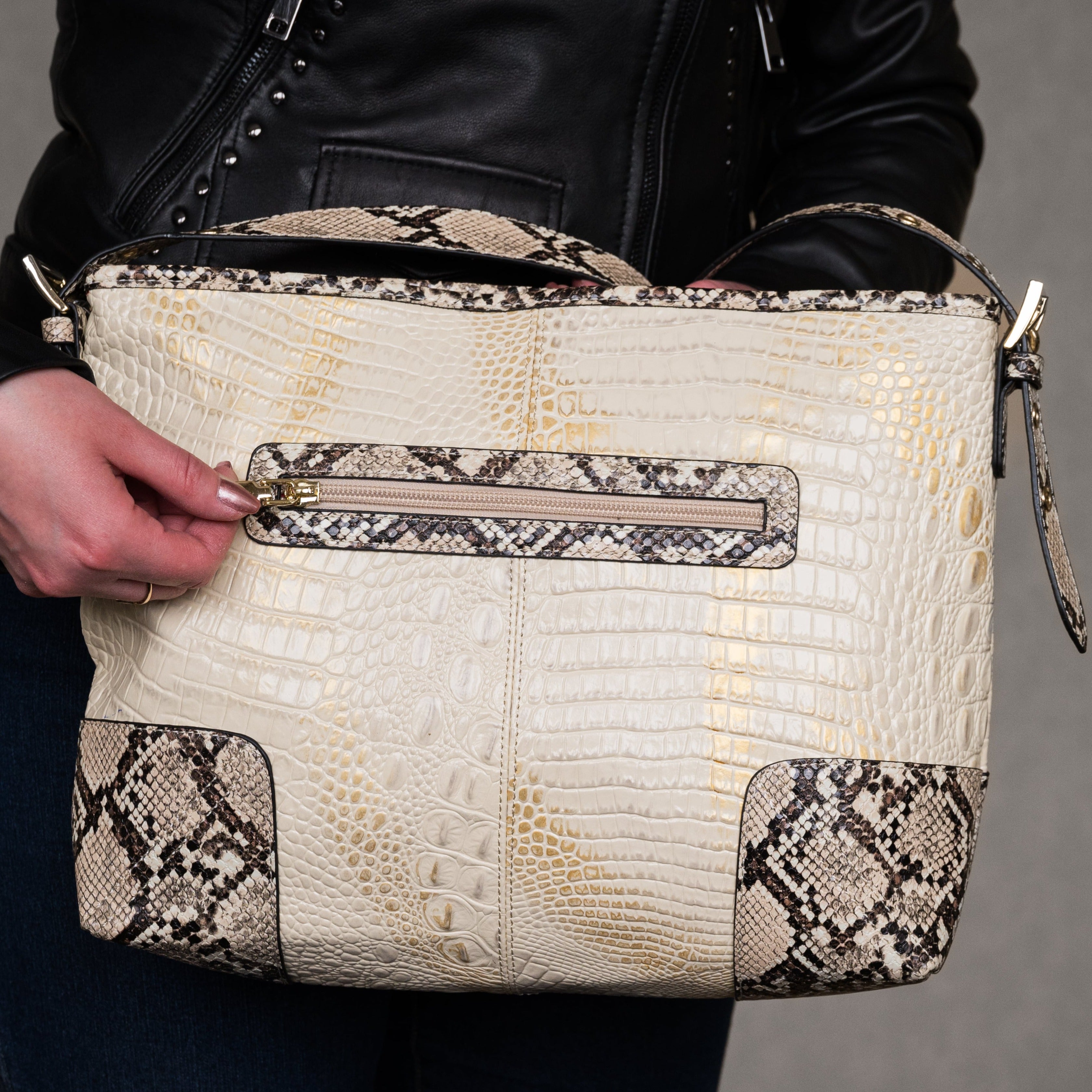 MET One Handled Leather Snake Print Handbag