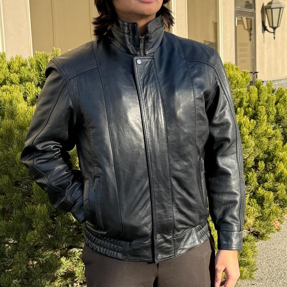 BOL Men's Double Pocket Leather Bomber Jacket