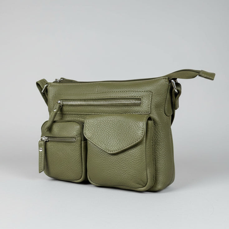Greenwood Leather Multi-Pocket Crossbody Bag. Premium Pebbled Leather Handbag - Boutique of Leathers/Open Road