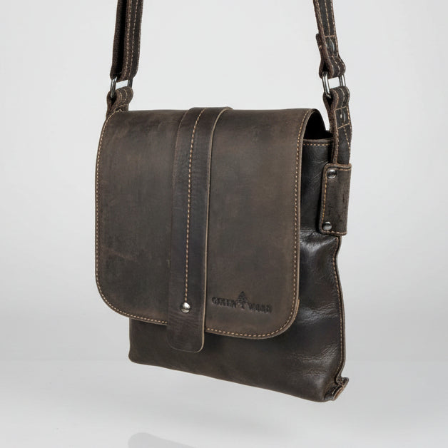 Greenwood Leather Mini Messenger Bag. Genuine Leather Vertical Satchel & Travel Organizer