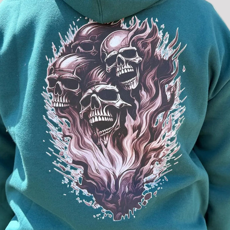 Open Road Men's Four Skulls on Fire Graphic Hoodie