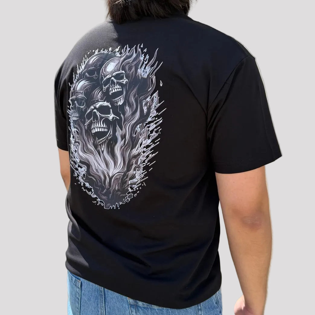 Open Road Men's Four Skulls on Fire Graphic T-Shirt