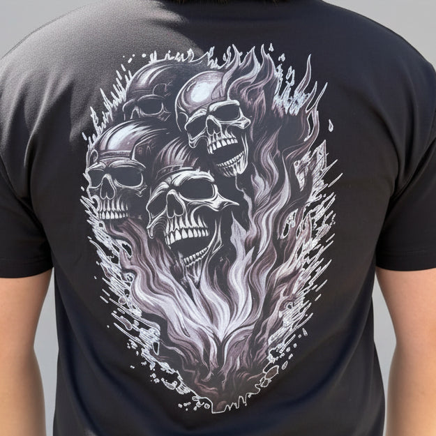Open Road Men's Four Skulls on Fire Graphic T-Shirt