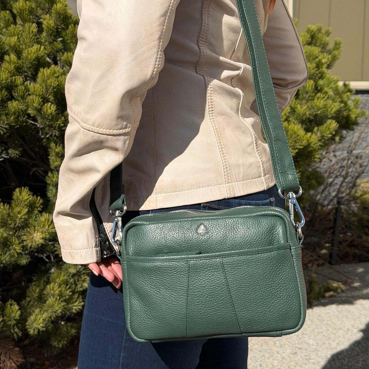 Greenwood Leather Mini Crossbody Bag. Premium Full-Grain Pebbled Leather Handbag - Boutique of Leathers/Open Road